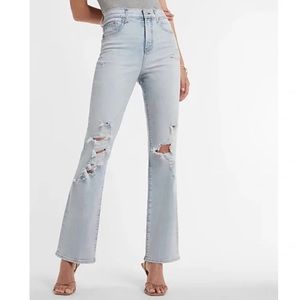EXPRESS Super High Waisted Ripped 90s Bootcut Jeans